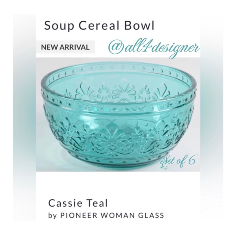 6 Cereal Bowls - Brand New The Pioneer Woman Cassie Cereal Bowls, Teal